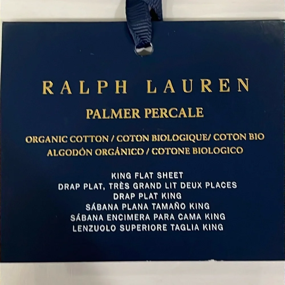 Ralph Lauren Palmer Percale King Flat Sheet Organic Cotton 464 Thread Count grey